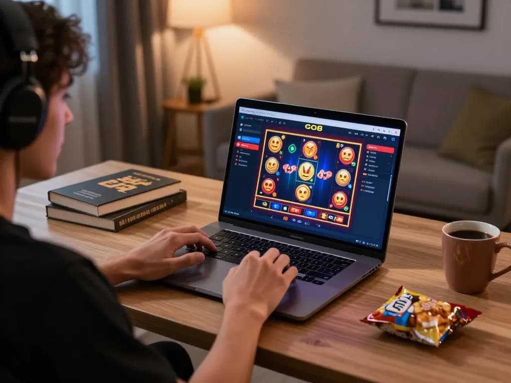 Engaged player using GO8 online casino interface on laptop for exciting gaming experience.