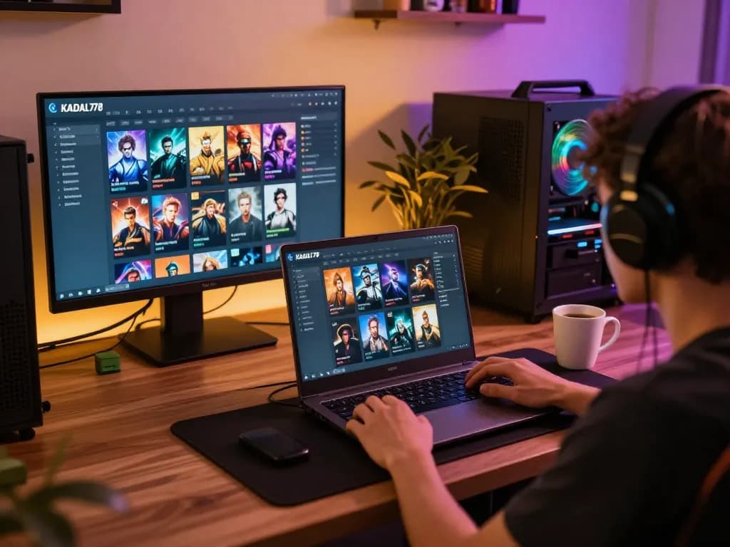 KADAL778 player engaging with online games on a modern laptop in stylish home office.