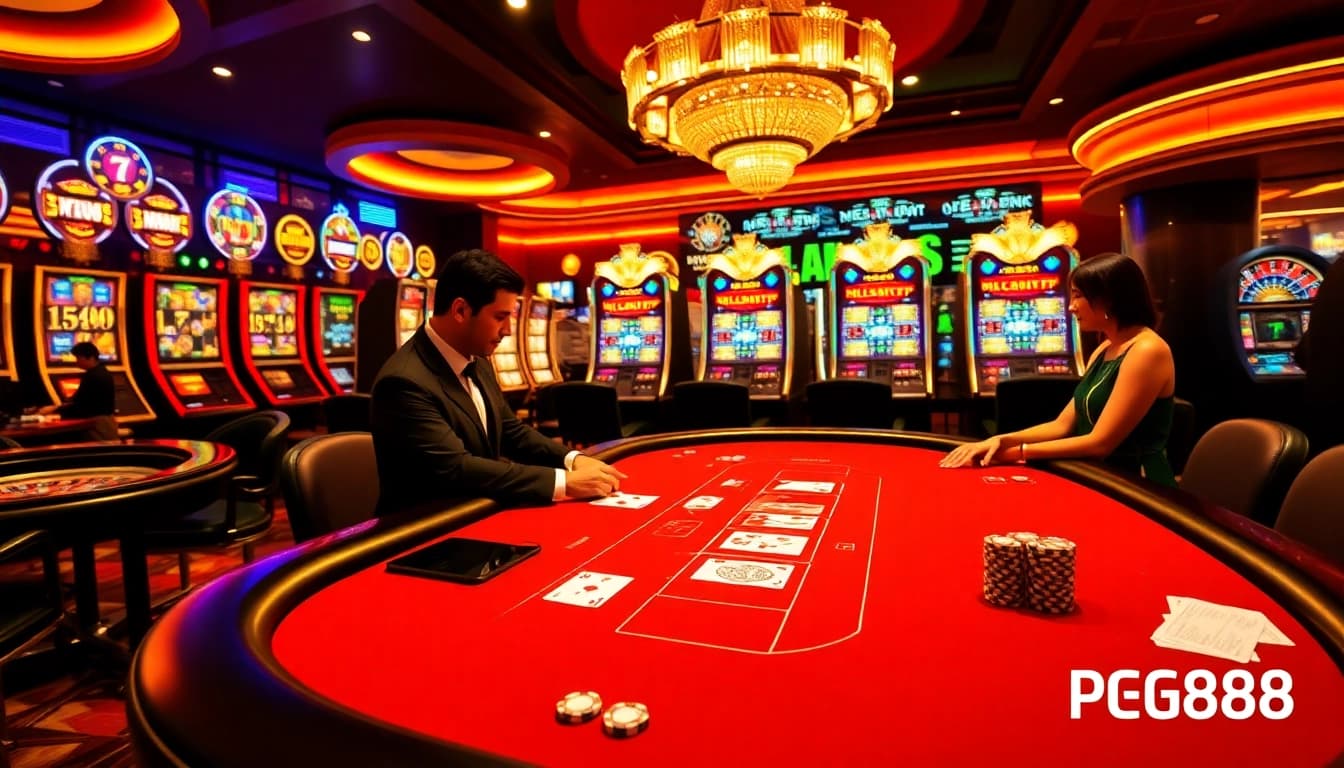 Experience the excitement of PG88 with players enjoying a game at a luxurious casino table.