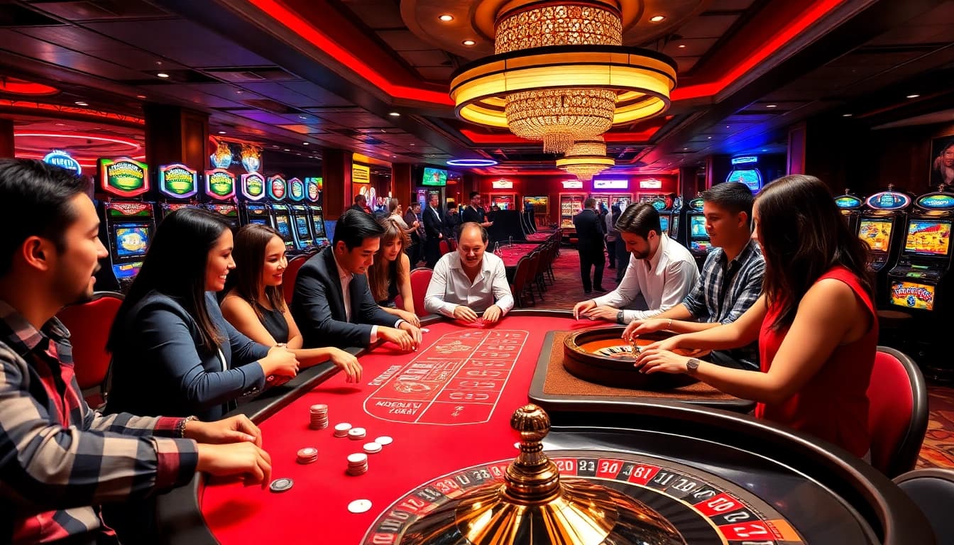 i9bet players enjoy a thrilling poker game at a luxurious casino table.