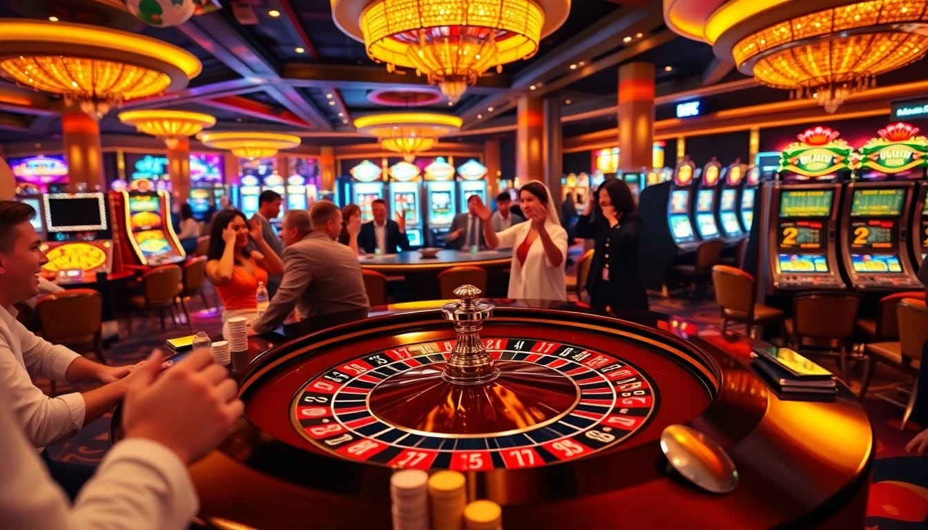 Players enjoying casino thrills at https://rr9957.com/ roulette table with vibrant colors and excitement.