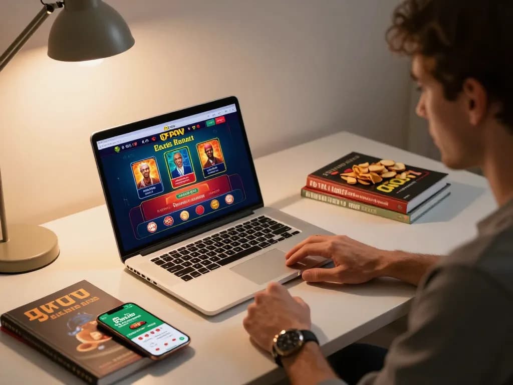 Engaging poker gameplay on go8 com with a focused player at a modern desk set up.