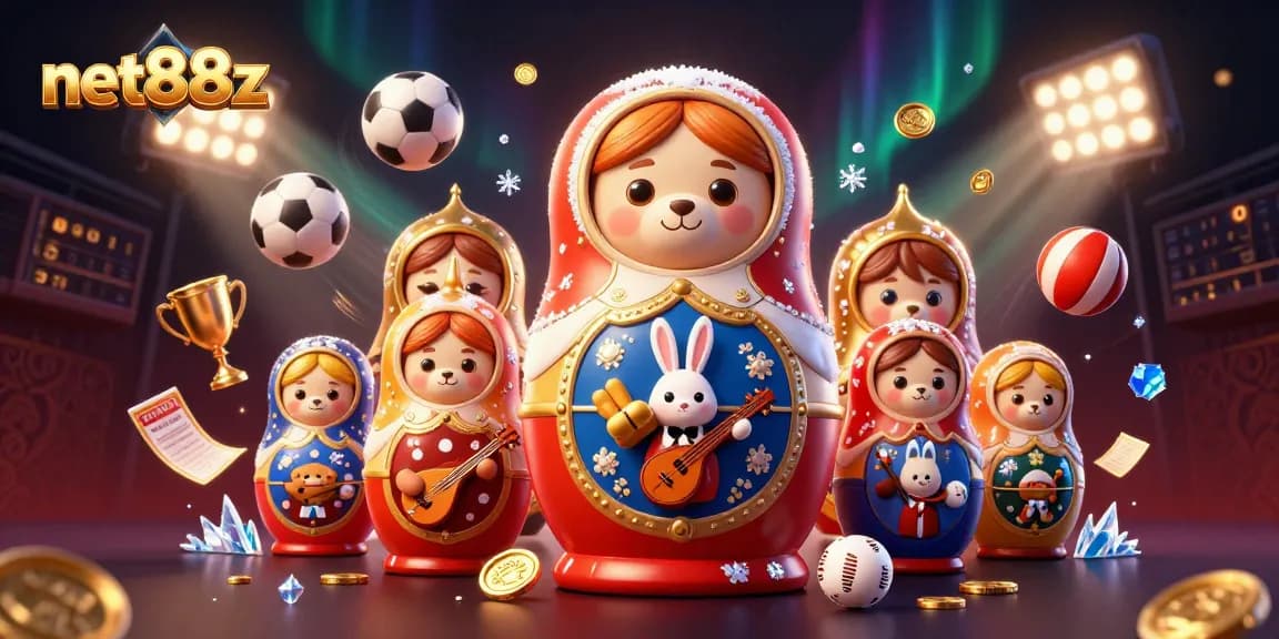 Bet on exciting moments with net88z, a vibrant 3D casino scene featuring sports elements.