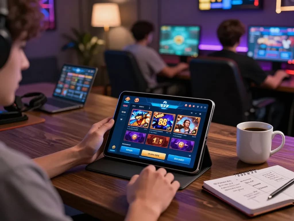 Engaged player using the open 88 casino app on a tablet while strategizing in a cozy setting.