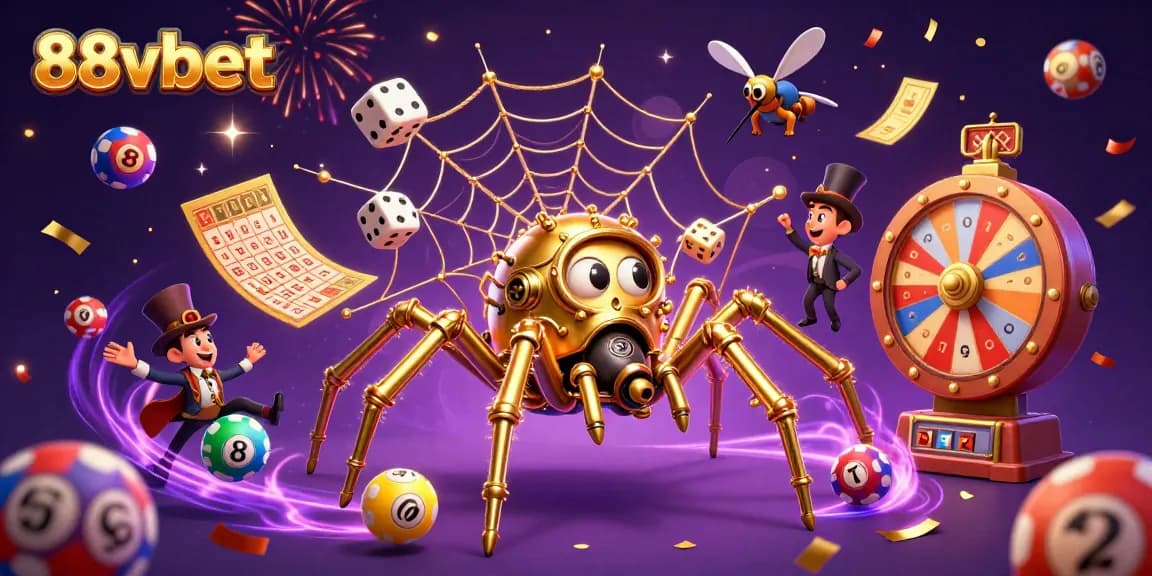 Engage in thrilling gaming with 88vbet, illustrated with a steampunk spider and vibrant casino elements.