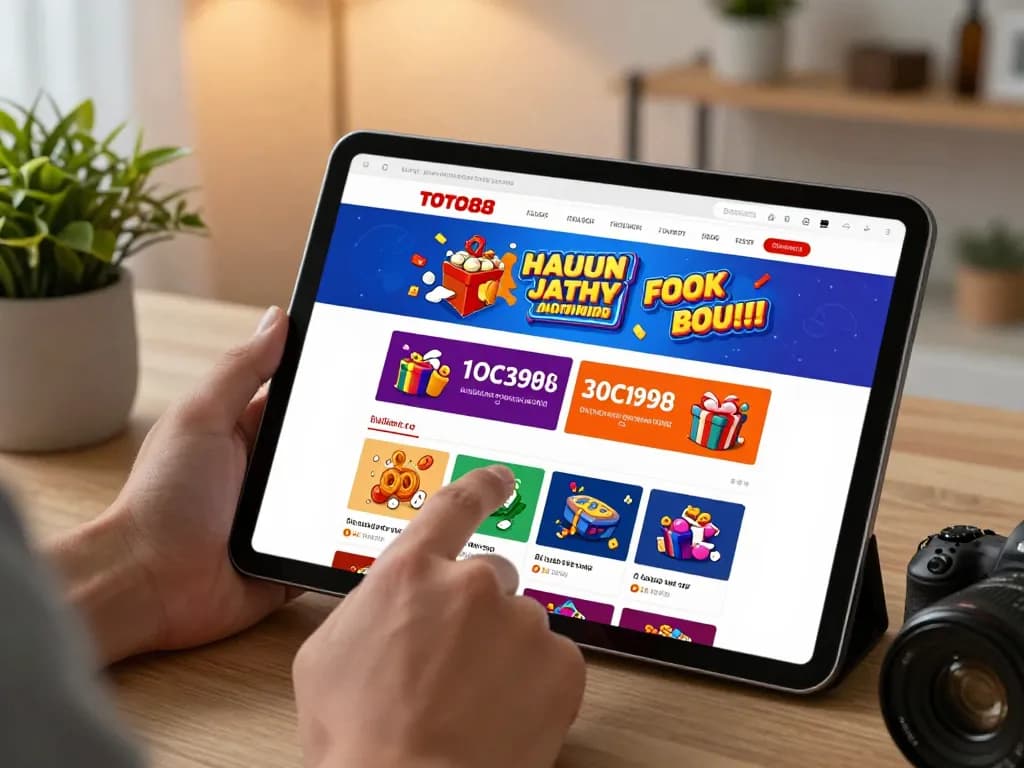 Interactive lottery betting experience on tot88 showcased on a tablet in a cozy home atmosphere.