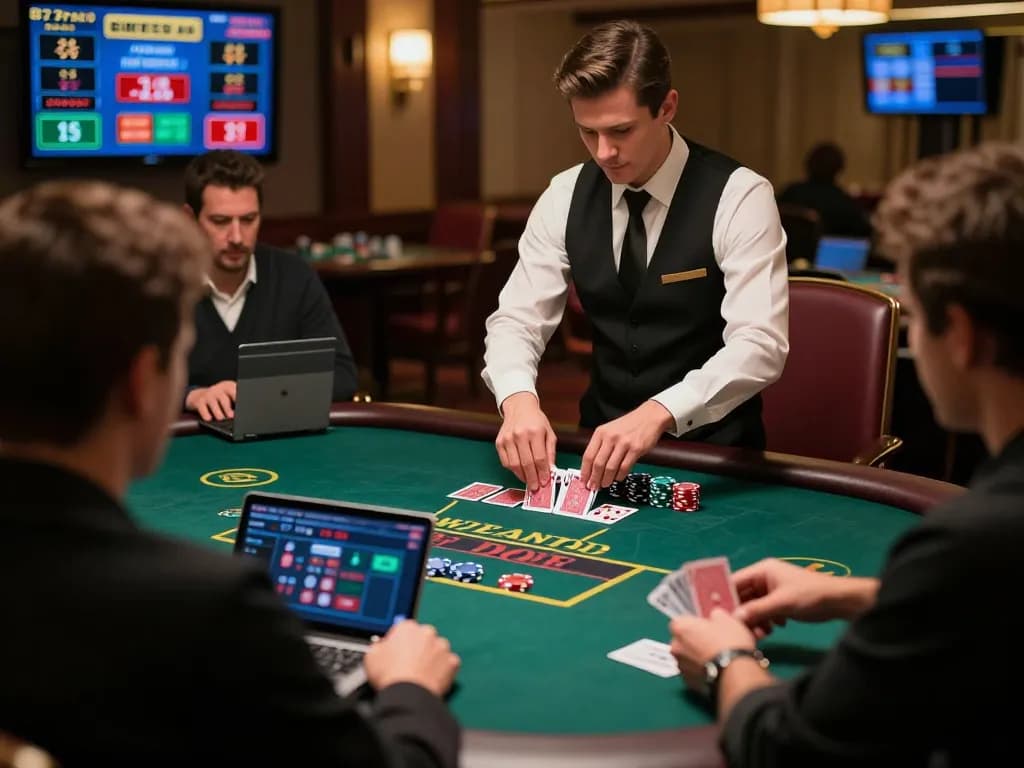 Engaging gameplay experience at Canada online casinos with players interacting in a live dealer blackjack game.