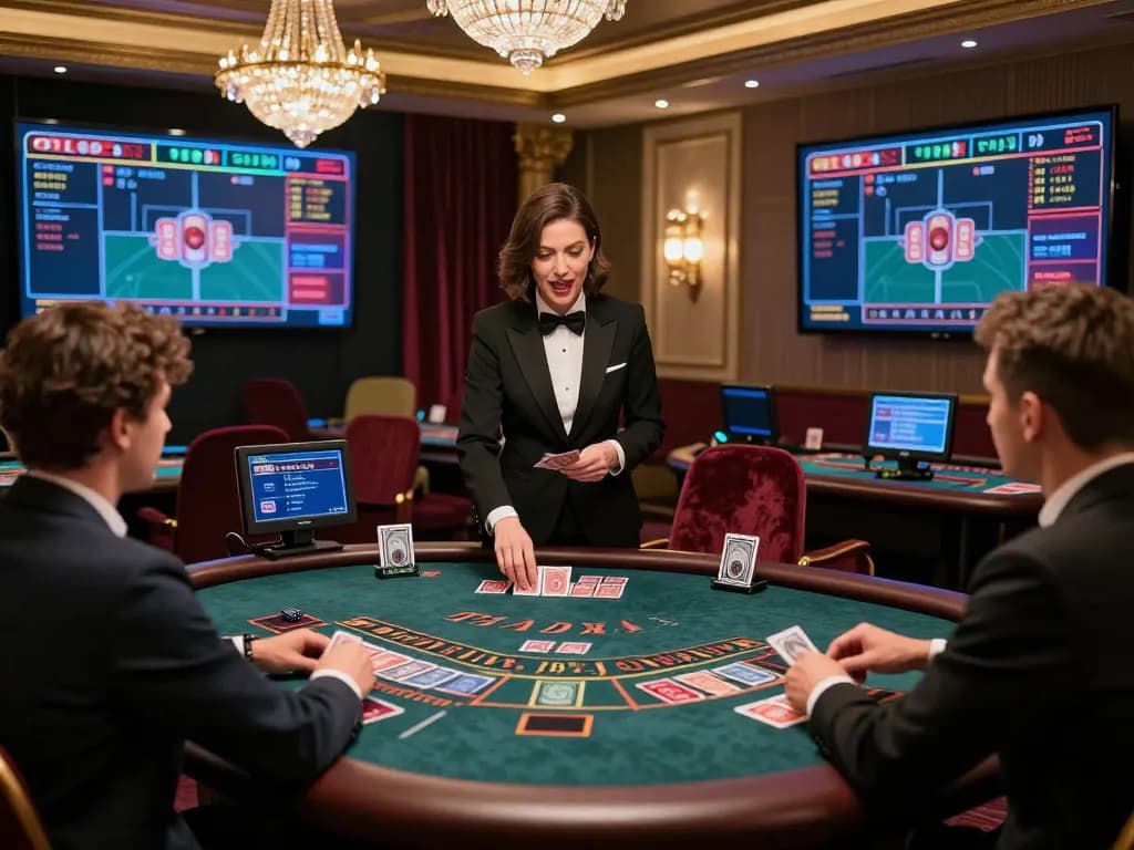 MPO08 showcases live dealer baccarat table with engaging game activities and professional ambiance.