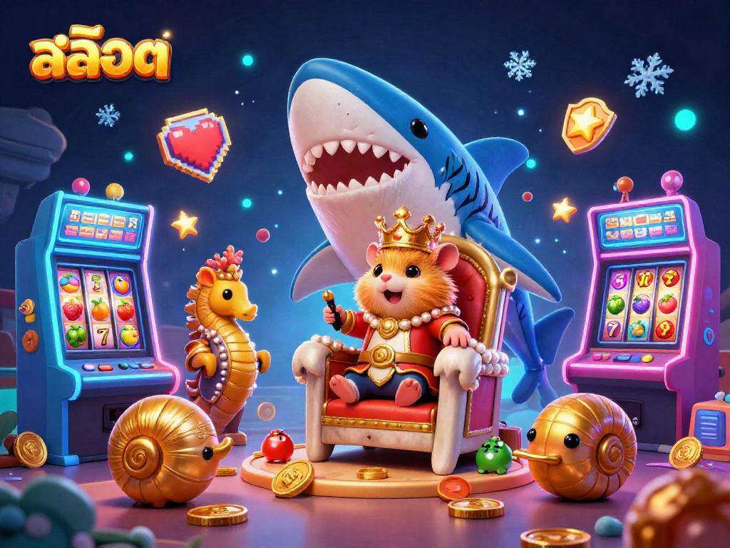 Spin the colorful สล็อต slot machine with an adorable hamster king for thrilling casino fun.