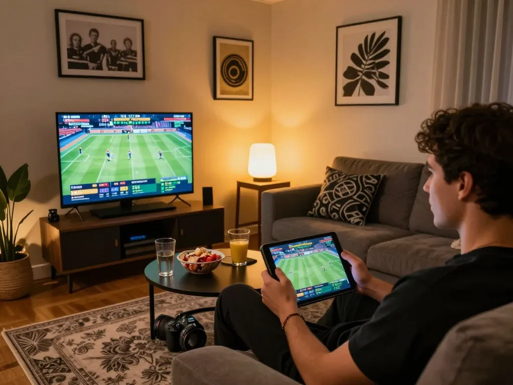 Player enjoying sports betting on a tablet at home, highlighting sc88.charity's user-friendly platform