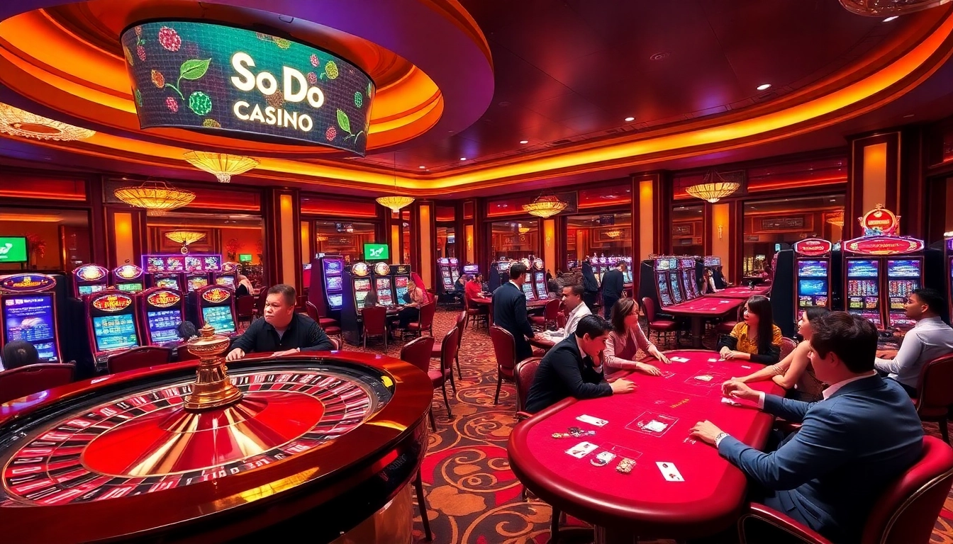 Experience the thrill at So Do Casino, where players are engaged in exciting gambling activities.