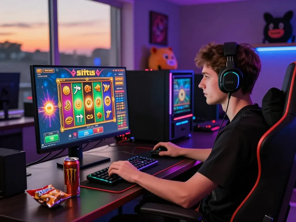 Pemain yang terlibat dengan serius memainkan permainan situs slot di setup modern.
