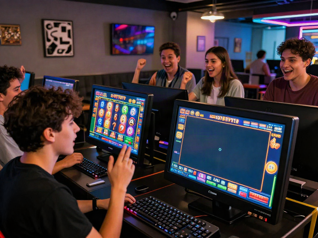 SLOT TOTO players enjoying an exciting gaming experience in a vibrant lounge.