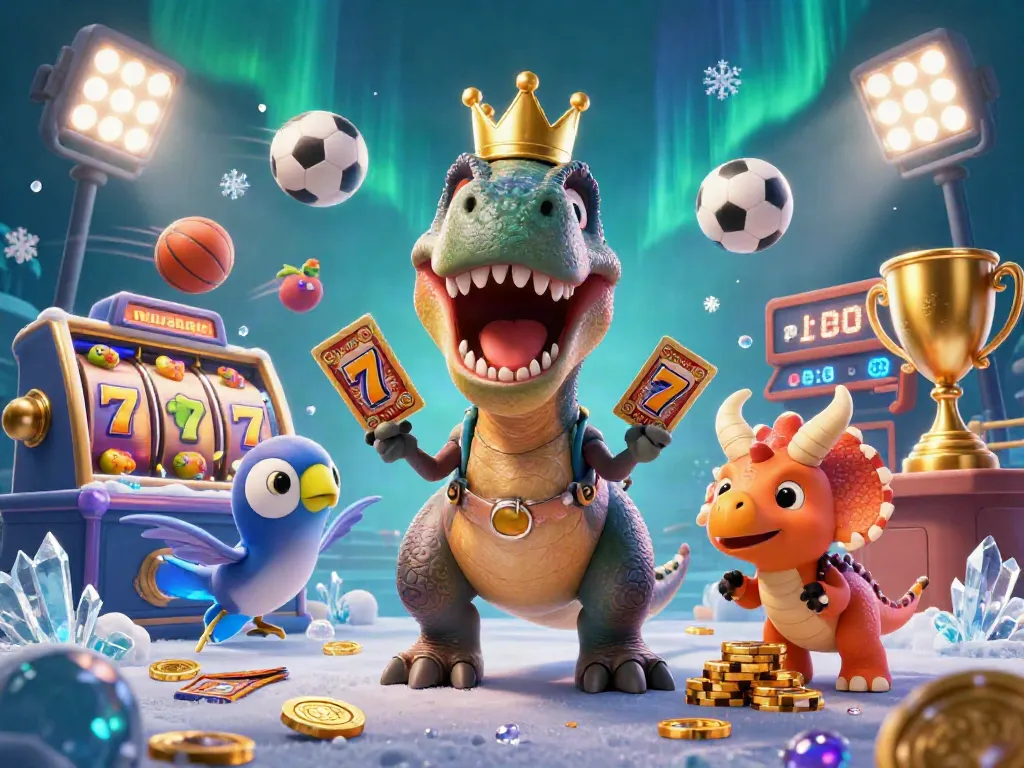 Mainkan slot di murahslot saat dinosaurus lucu beraksi di kasino yang ceria.