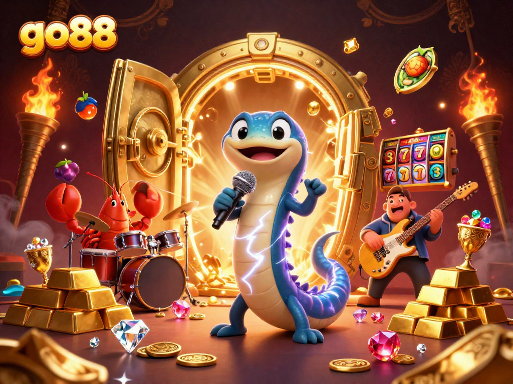 Go88 features a lively underwater casino scene with an electric eel DJ, lobster drummer, and seahorse guitarist.