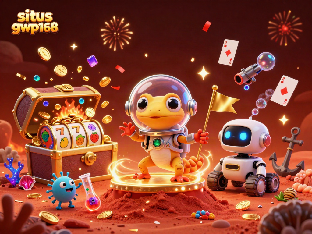 Permainan menarik di situs gwp168 menampilkan gecko Mars dan rover robot di kasino emas.