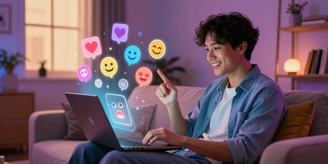 Engaging AI sex chat interaction with animated character in a cozy digital space, focusing on playful emotional icons.