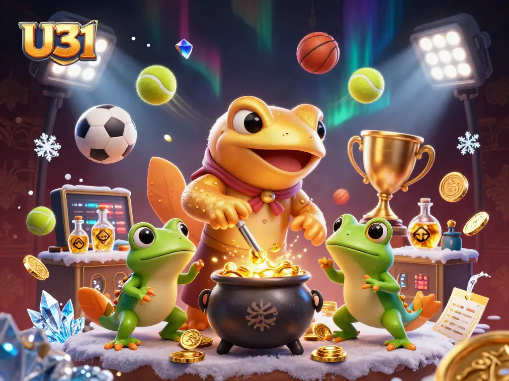 Engage in thrilling sports betting activities with U31, featuring dynamic illustrations of casino elements.