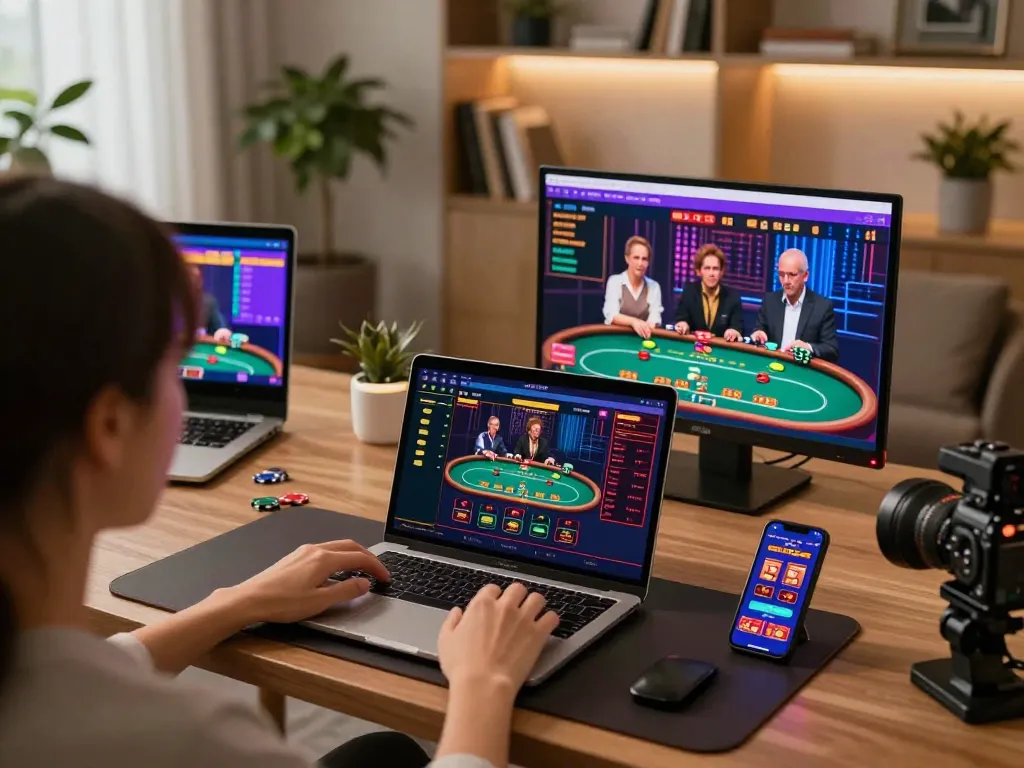 Engaging online gaming experience at https://fc88bet.uk.com featuring multiple casino games on screens.