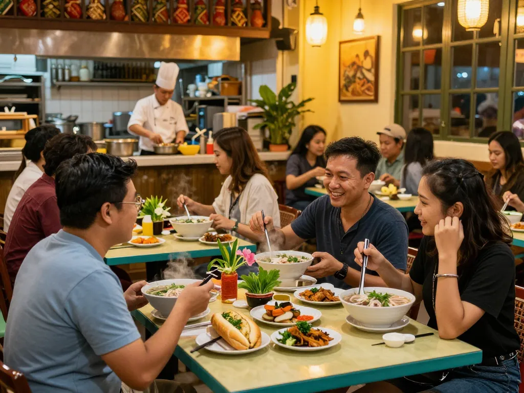 Enjoy delicious dishes from https://www.saigoncafesterling.com/menus in a warm, vibrant restaurant atmosphere.