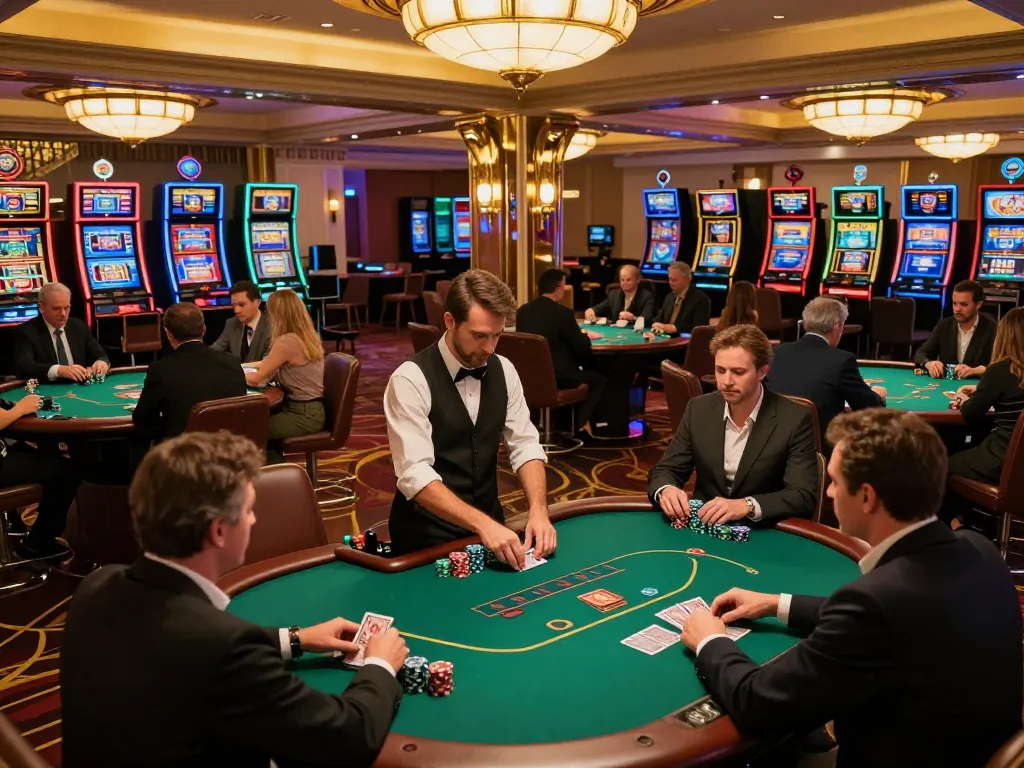 Players enjoying poker at God55 casino, highlighting an upscale gaming experience.