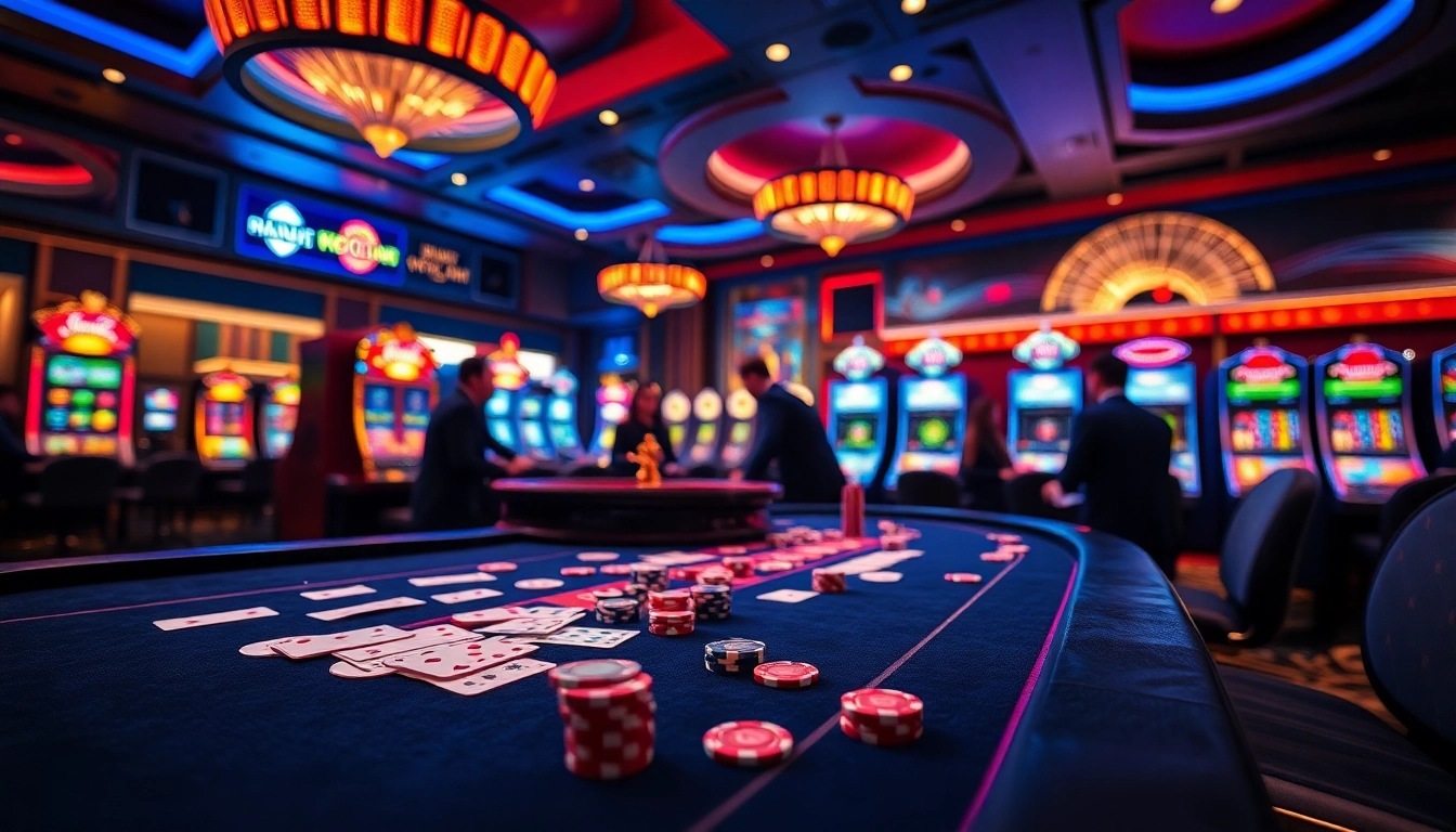 k88win players engaging in thrilling gameplay at a vibrant casino table with colorful cards and chips.