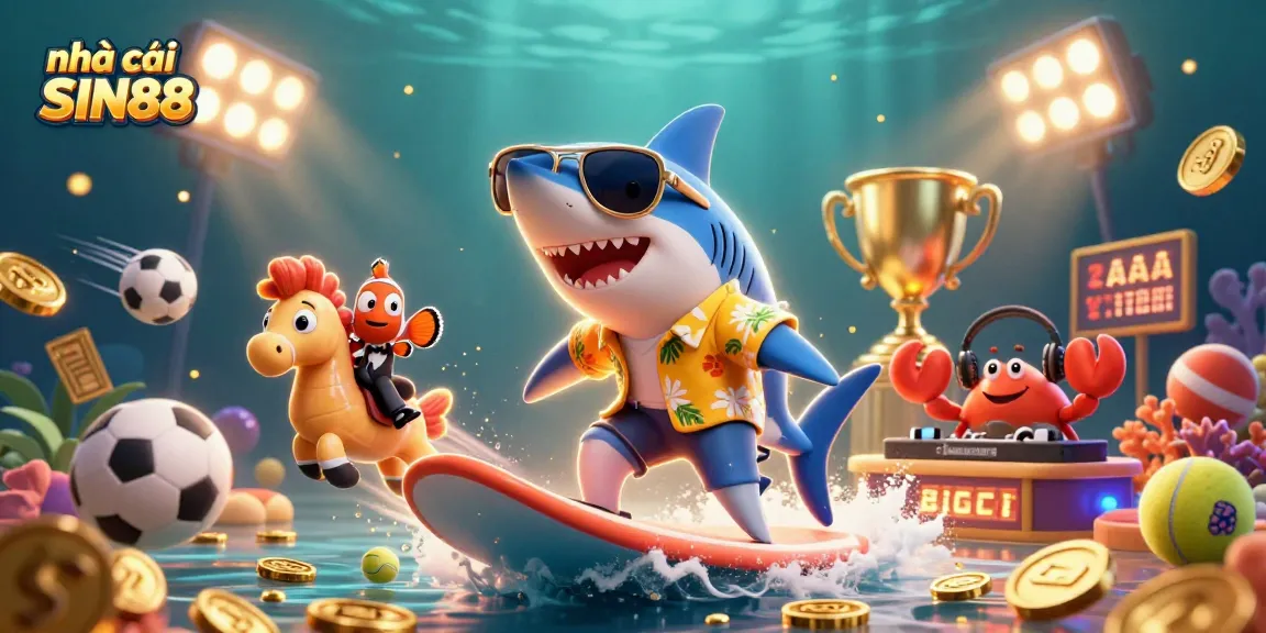 Join the excitement at nhà cái SIN88 with a dynamic 3D illustration of a casino scene featuring vibrant characters.