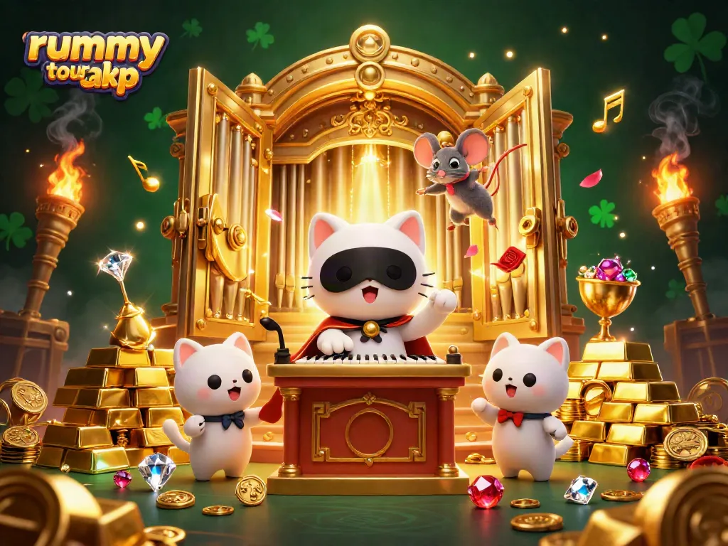 Mainkan rummy tour apk dengan karakter kucing topeng dan keajaiban kasino.