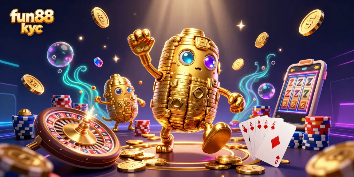 Chơi cá cược tại fun88 kyc với hình ảnh golem vàng độc đáo và các món casino hấp dẫn.