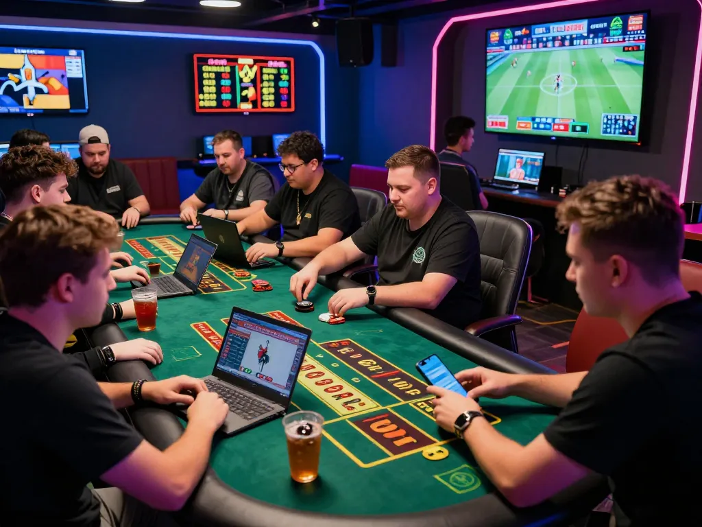 Engaged players at GAVN99 online gambling platform, showcasing diverse games and lively atmosphere.