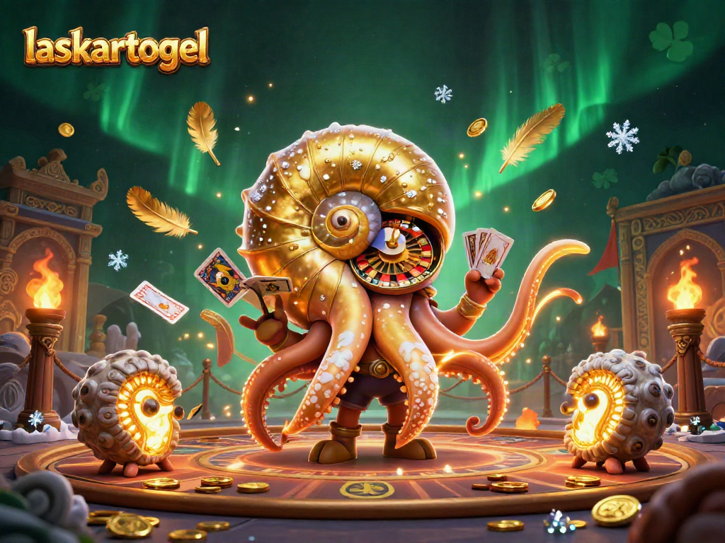 Experience excitement with laskartogel, featuring a giant nautilus roulette wheel and golden glowing ammonites.
