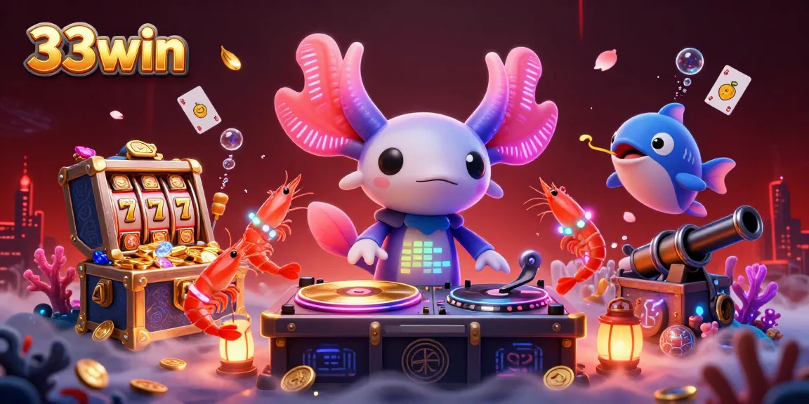 33win captivates players with a dazzling 3D gaming event featuring neon characters, gold coins, and exciting casino elements.