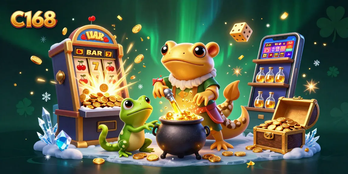 C168 players enjoy thrilling moments at a casino with an alchemist and golden treasures.