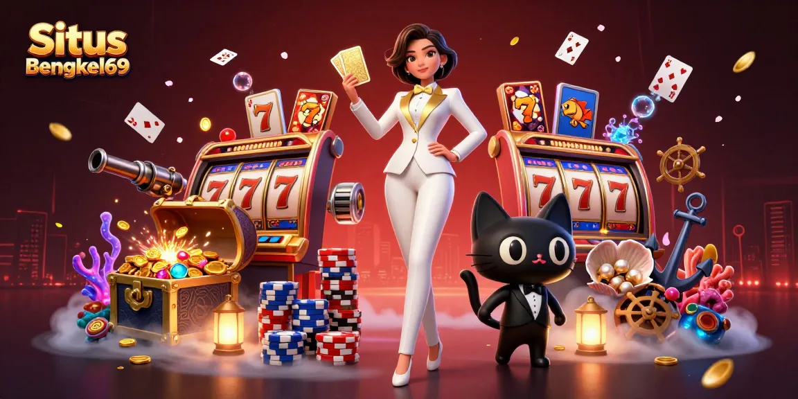 Engage in thrilling gameplay at Situs Bengkel69 with vibrant slot reels and dynamic casino elements.
