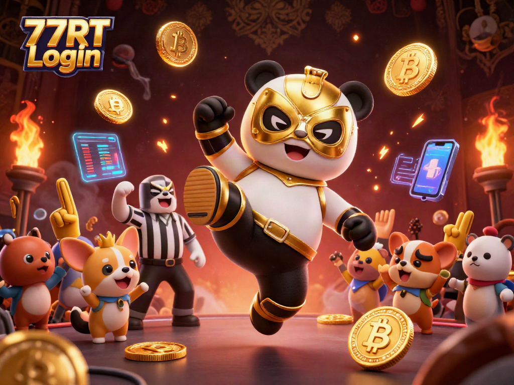 Experience thrilling action with 77RT Login featuring dynamic characters in a lively casino scene.