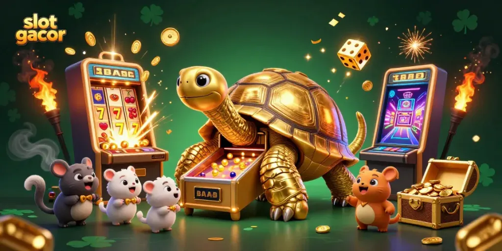 Engaging slot gacor theme with a colorful 3D illustration filled with vibrant casino elements.