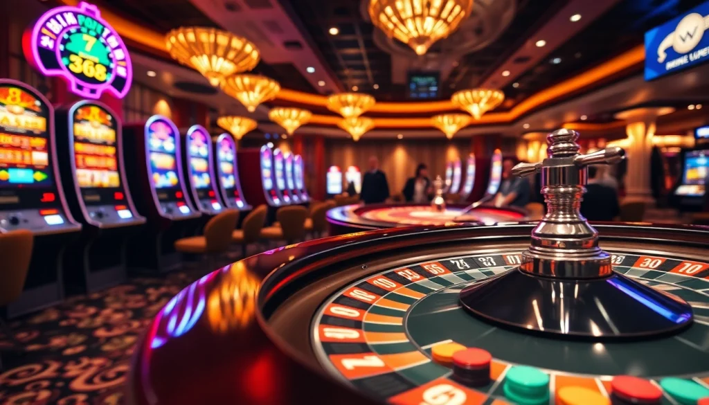 xx88 casino table with vibrant roulette wheel and poker chips for an exciting gaming experience