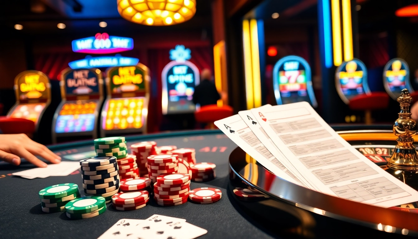 Players engaging in high-stakes betting at nhà cái XX88 casino, featuring poker chips and roulette wheel.
