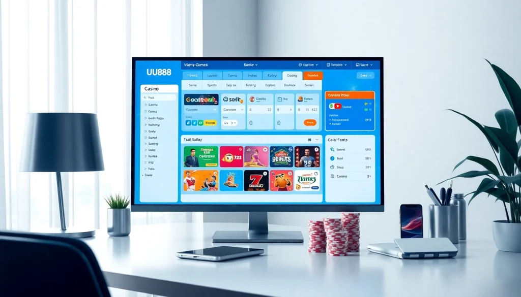 Engaging view of the UU88 online betting platform interface highlighting casino games and sports betting.
