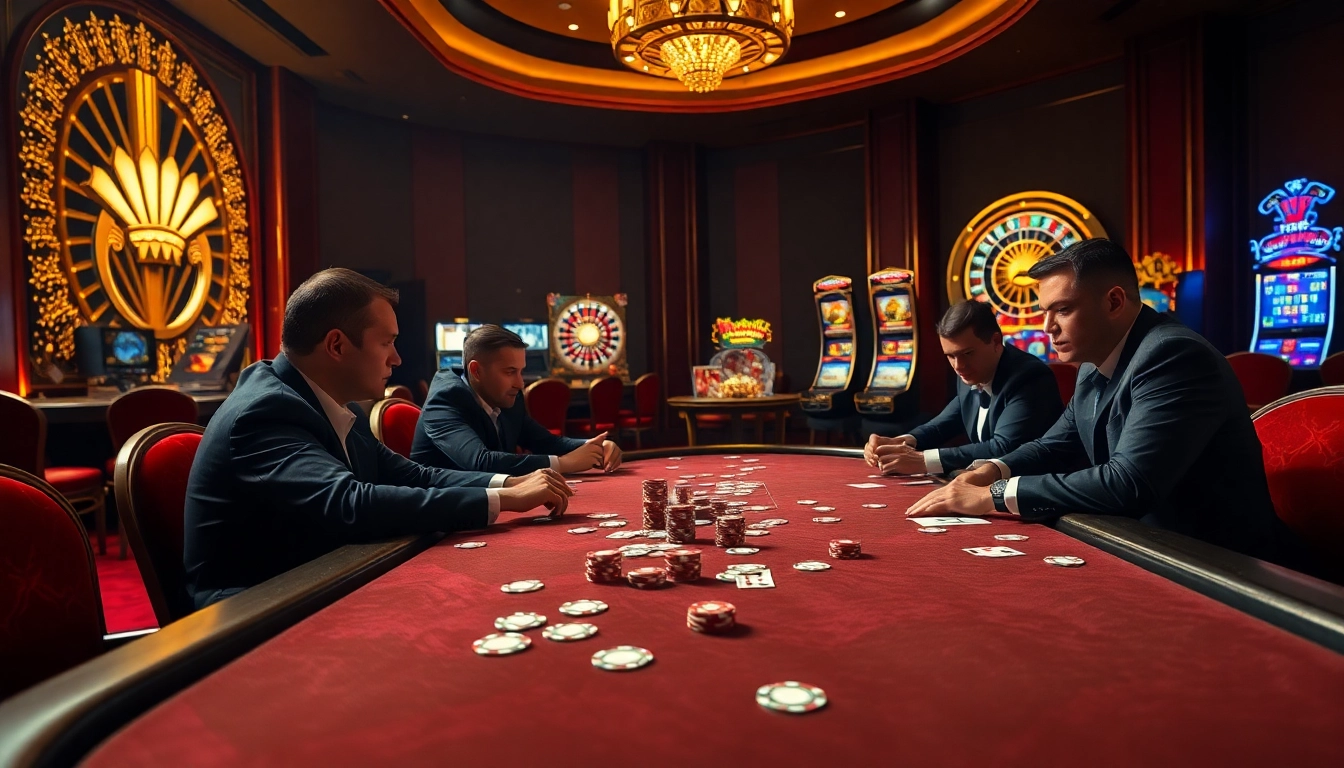 Play poker strategically at link thabet with vibrant chips and cards in an elegant casino setting.