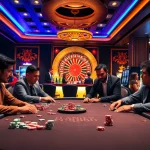 Exciting gaming experience at Trang chủ RR88 with poker players and roulette wheel in view.