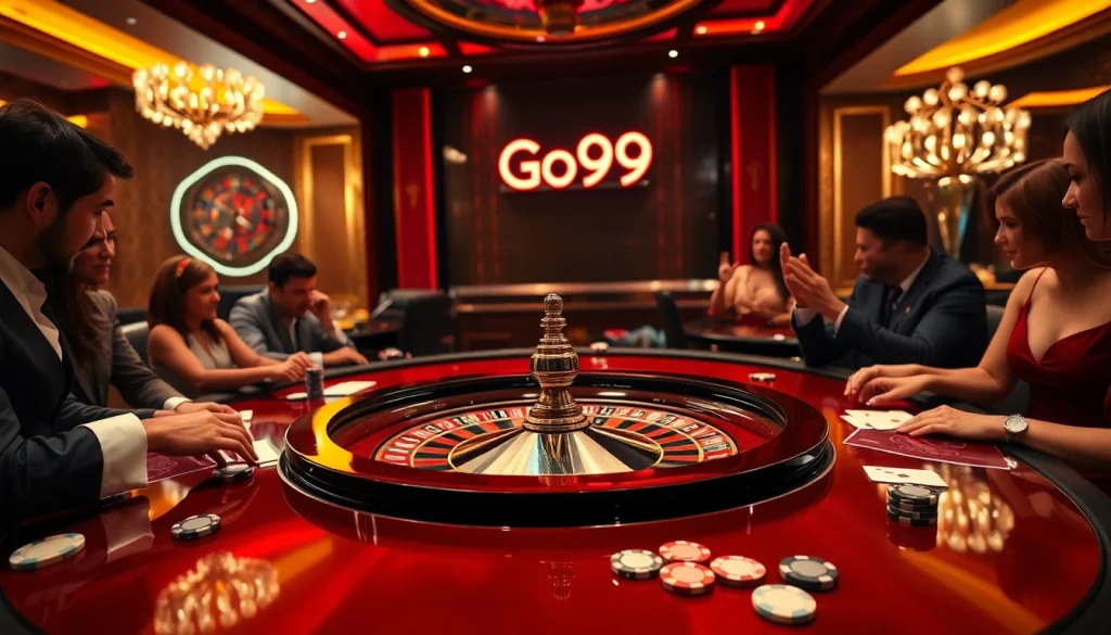 A vibrant casino scene emphasizing excitement at https://go999.de.com with players enjoying roulette and poker games.