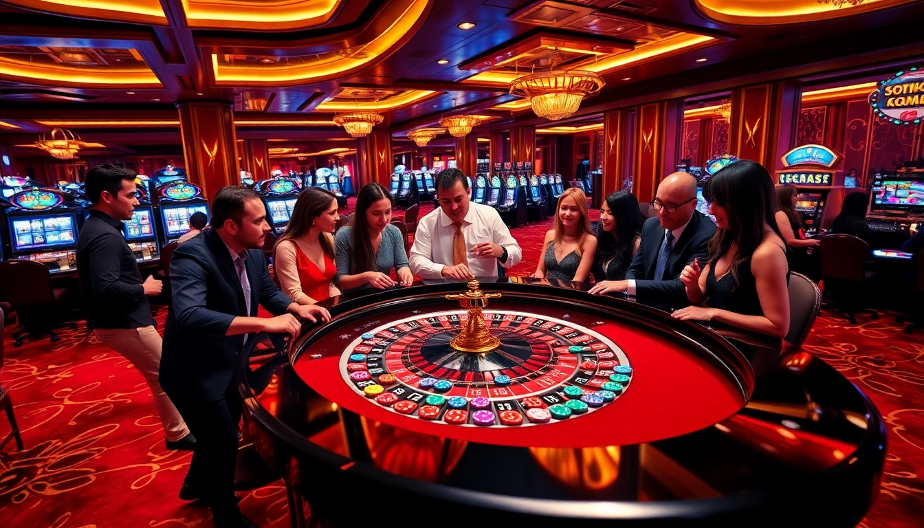 SODO66 players enthusiastically engage at a luxury roulette table in an upscale casino setting.