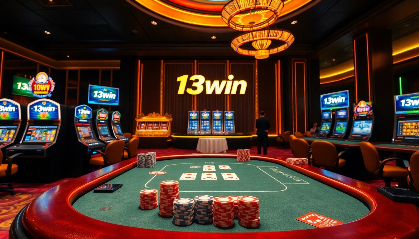 Engaging players at a luxurious 13win casino table with poker and roulette.