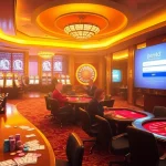 PEN4D login screen showcased within a vibrant casino scene filled with exciting slot machines and poker tables.