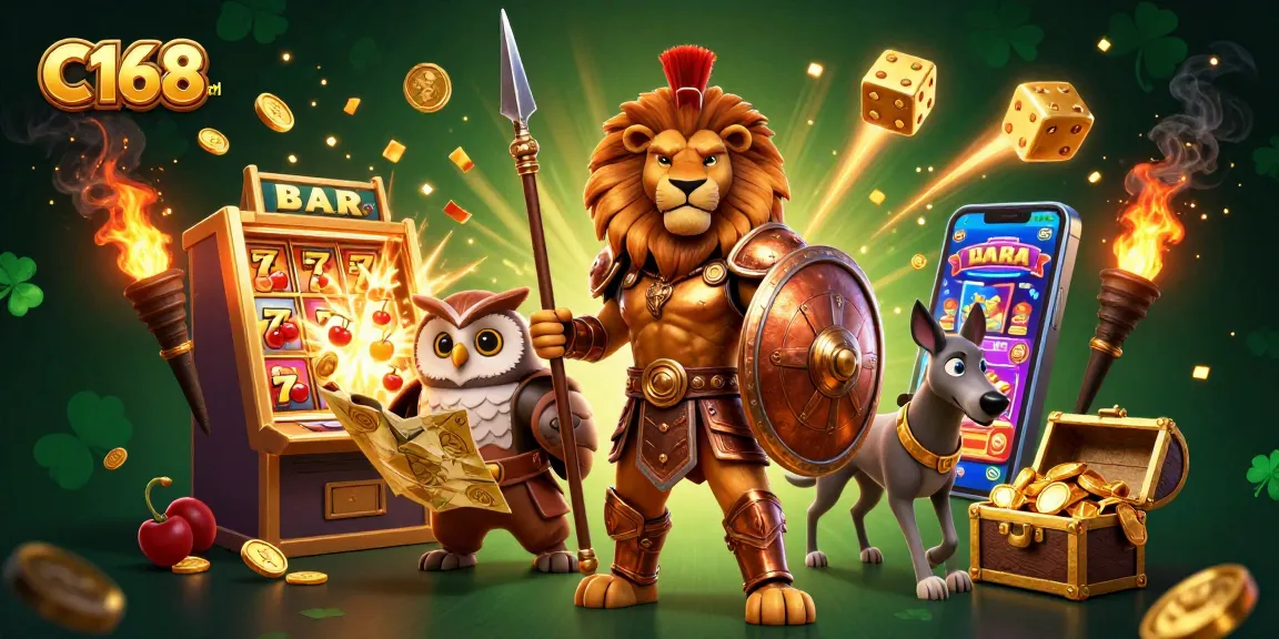 Engage with thrilling slots and games at C168 url, featuring a Spartan lion and dynamic casino action.